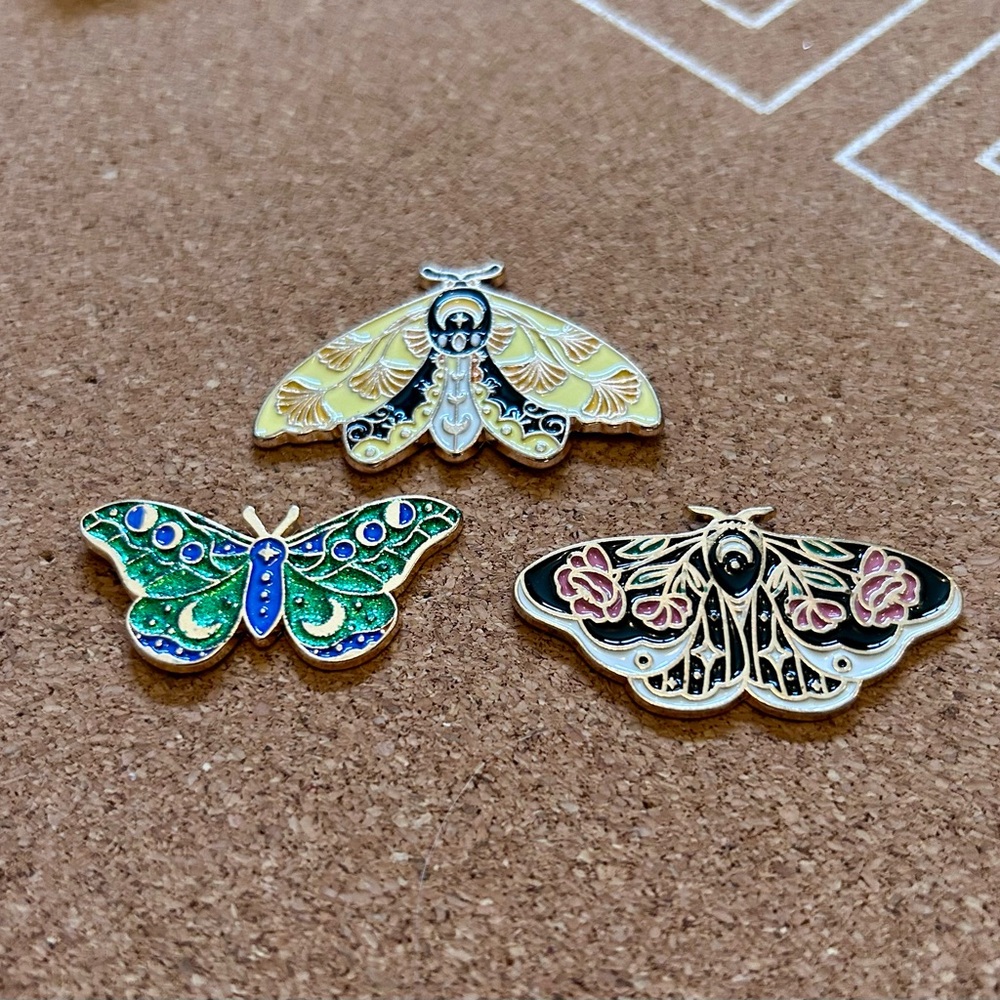 Set of 3 ~ Moth/Butterfly Enamel Pins